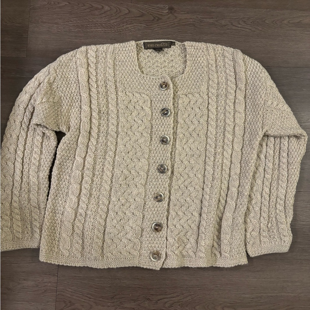 Vintage Irish Wool Cream Cable Knit Cardigan